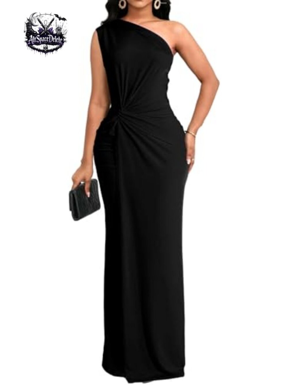 One Shoulder Maxi Dress Sleeveless High Waist Twist Knot Formal Evening Gown